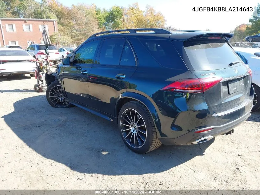 2020 Mercedes-Benz Gle 350 4Matic VIN: 4JGFB4KB8LA214643 Lot: 40581386