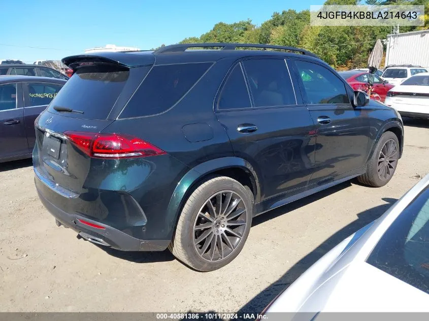 2020 Mercedes-Benz Gle 350 4Matic VIN: 4JGFB4KB8LA214643 Lot: 40581386