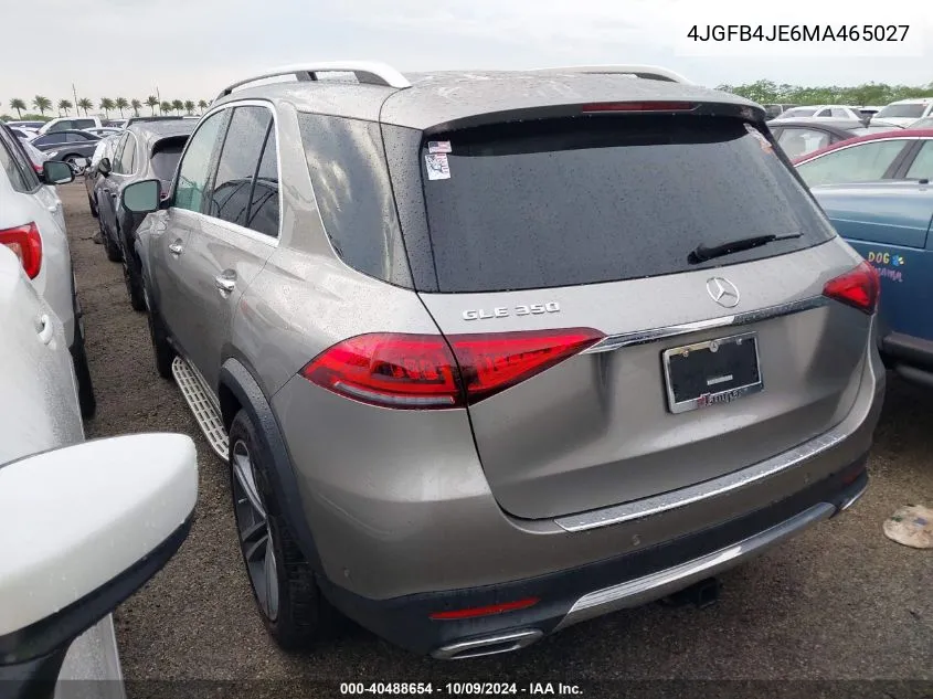 2021 Mercedes-Benz Gle 350 VIN: 4JGFB4JE6MA465027 Lot: 40488654