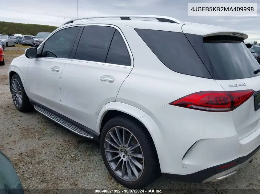 2021 Mercedes-Benz Gle 450 4Matic VIN: 4JGFB5KB2MA409998 Lot: 40521992