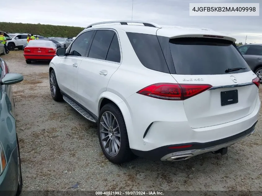 2021 Mercedes-Benz Gle 450 4Matic VIN: 4JGFB5KB2MA409998 Lot: 40521992