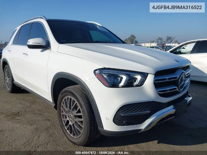 2021 Mercedes-Benz Gle 350 VIN: 4JGFB4JB9MA316522 Lot: 40547672