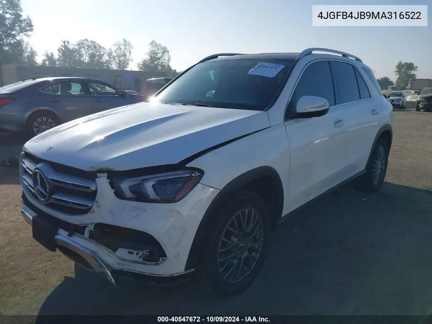 2021 Mercedes-Benz Gle 350 VIN: 4JGFB4JB9MA316522 Lot: 40547672