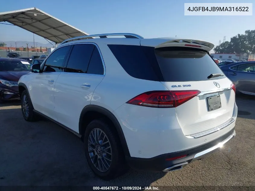 2021 Mercedes-Benz Gle 350 VIN: 4JGFB4JB9MA316522 Lot: 40547672