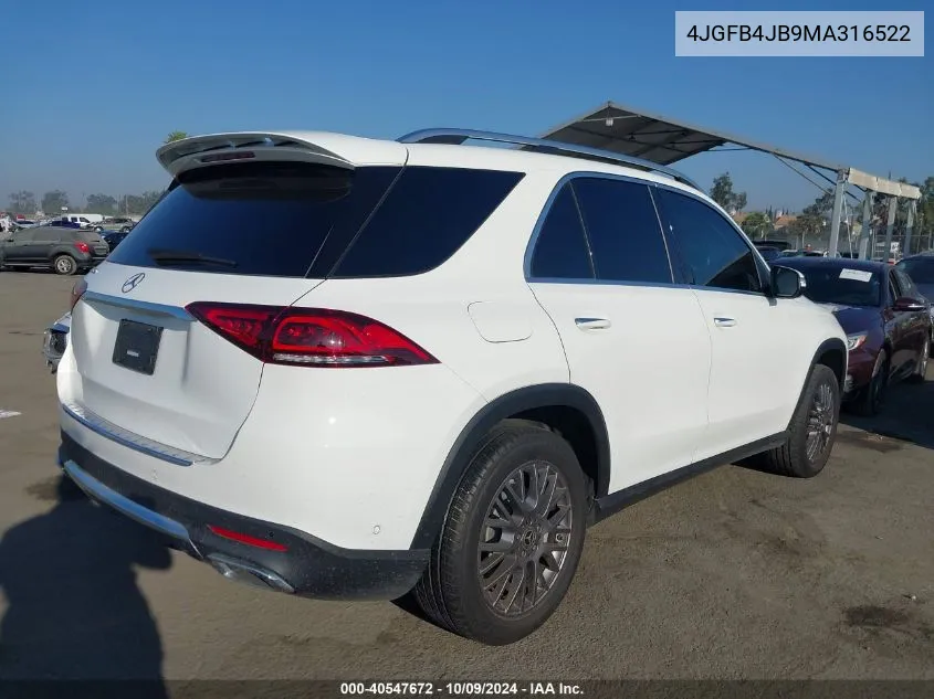 2021 Mercedes-Benz Gle 350 VIN: 4JGFB4JB9MA316522 Lot: 40547672