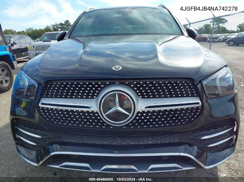 2022 Mercedes-Benz Gle 350 VIN: 4JGFB4JB4NA742278 Lot: 40466805