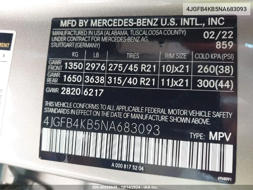 2022 Mercedes-Benz Gle 350 4Matic VIN: 4JGFB4KB5NA683093 Lot: 40595649