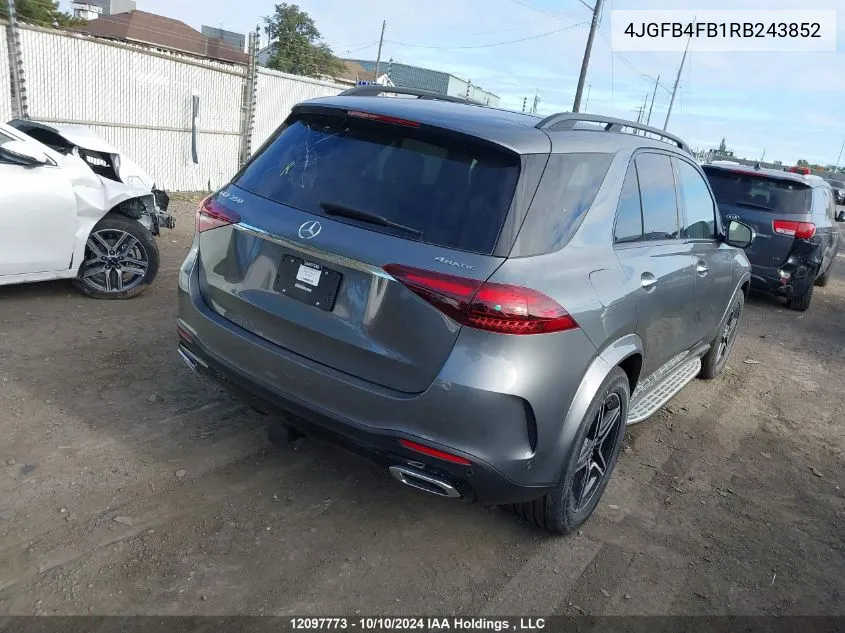 2024 Mercedes-Benz Gle VIN: 4JGFB4FB1RB243852 Lot: 12097773