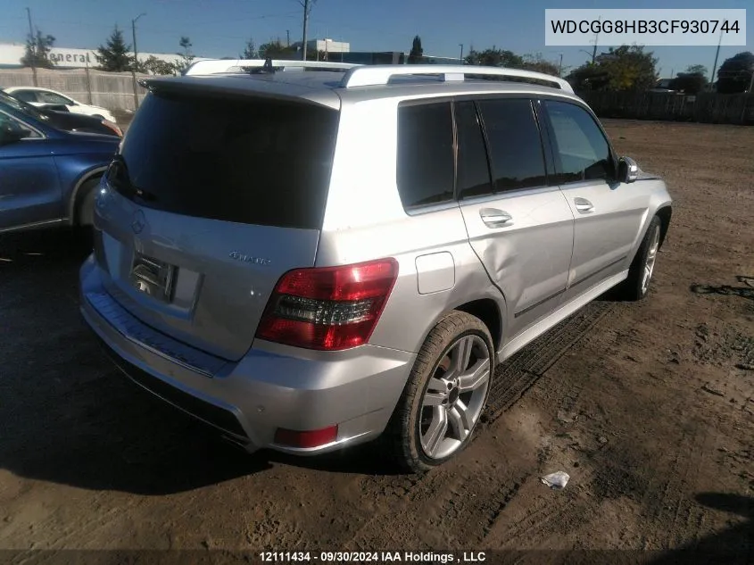 2012 Mercedes-Benz Glk-Class VIN: WDCGG8HB3CF930744 Lot: 12111434