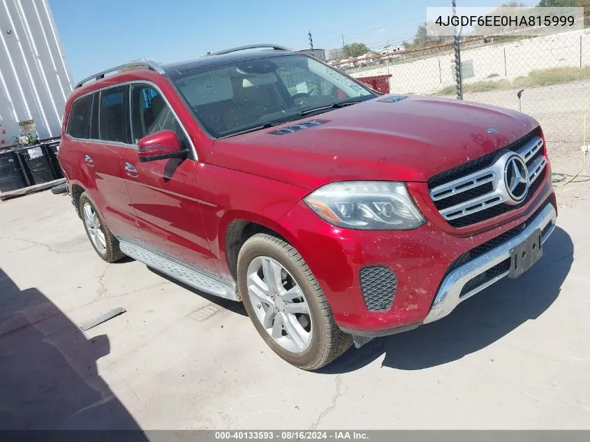 2017 Mercedes-Benz Gls 450 4Matic VIN: 4JGDF6EE0HA815999 Lot: 40133593