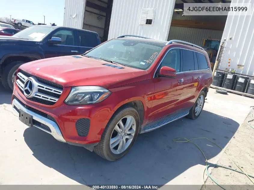 2017 Mercedes-Benz Gls 450 4Matic VIN: 4JGDF6EE0HA815999 Lot: 40133593