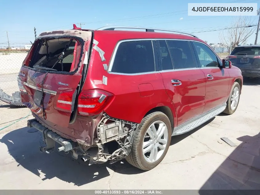 2017 Mercedes-Benz Gls 450 4Matic VIN: 4JGDF6EE0HA815999 Lot: 40133593