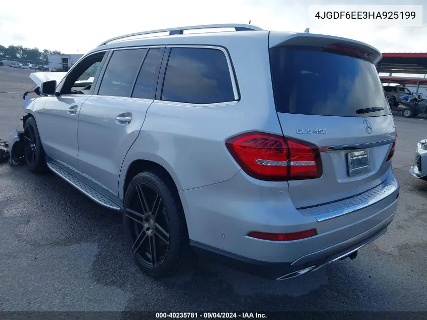 2017 Mercedes-Benz Gls 450 4Matic VIN: 4JGDF6EE3HA925199 Lot: 40235781