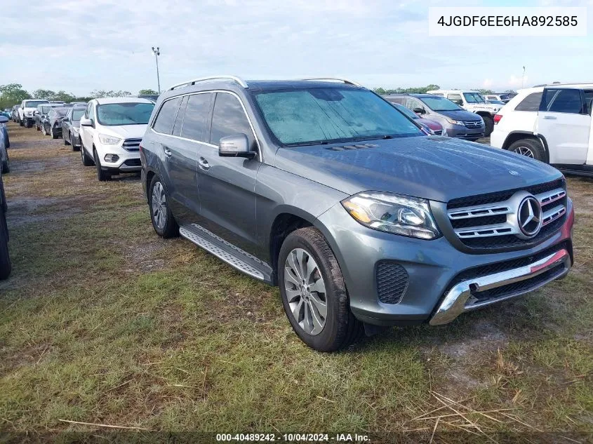 2017 Mercedes-Benz Gls 450 4Matic VIN: 4JGDF6EE6HA892585 Lot: 40489242