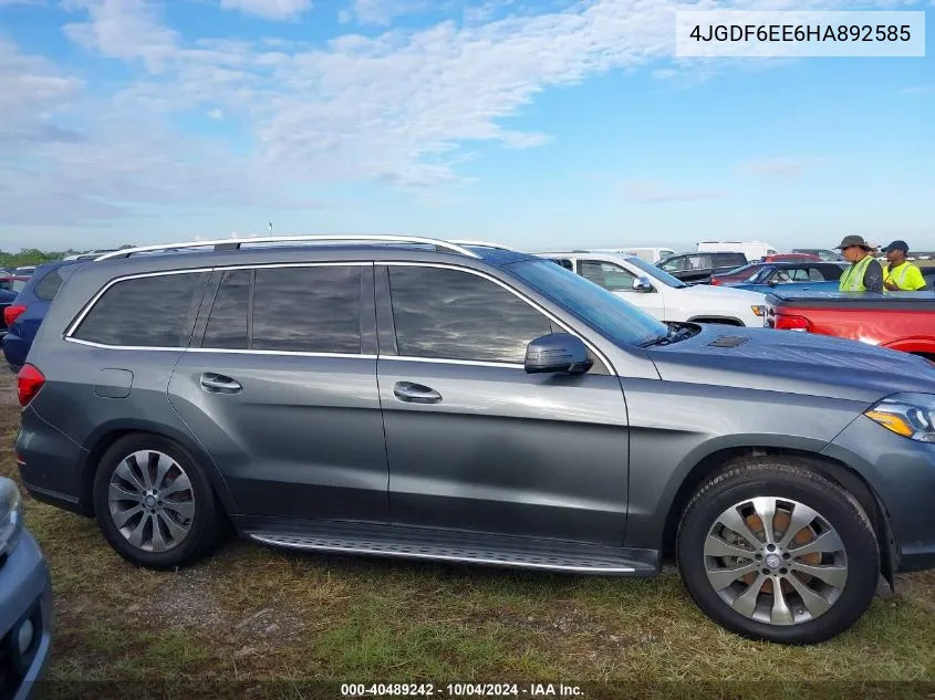 2017 Mercedes-Benz Gls 450 4Matic VIN: 4JGDF6EE6HA892585 Lot: 40489242