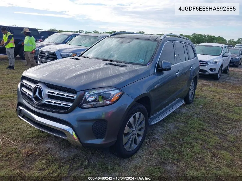 2017 Mercedes-Benz Gls 450 4Matic VIN: 4JGDF6EE6HA892585 Lot: 40489242