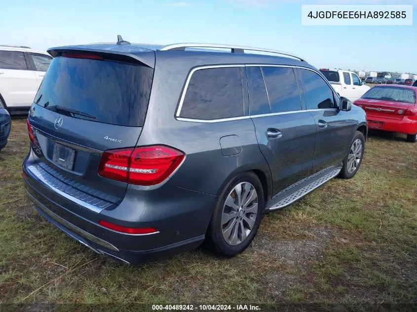 2017 Mercedes-Benz Gls 450 4Matic VIN: 4JGDF6EE6HA892585 Lot: 40489242