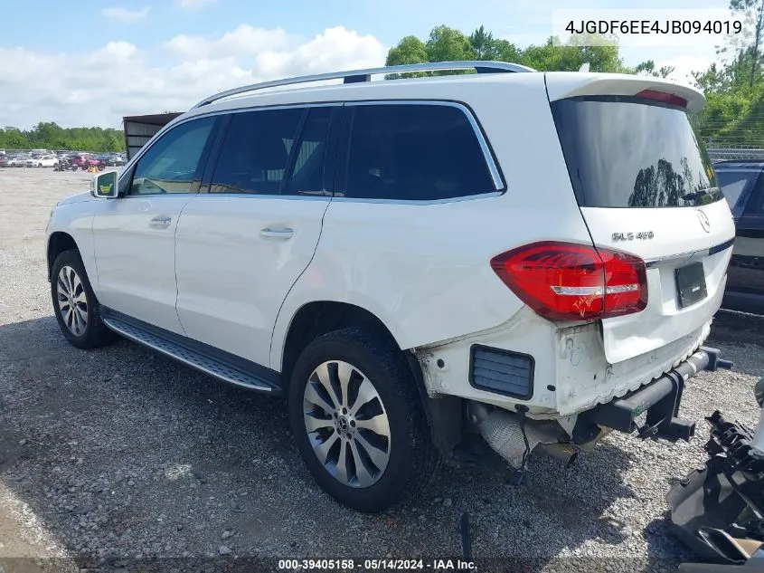 2018 Mercedes-Benz Gls 450 4Matic VIN: 4JGDF6EE4JB094019 Lot: 39405158