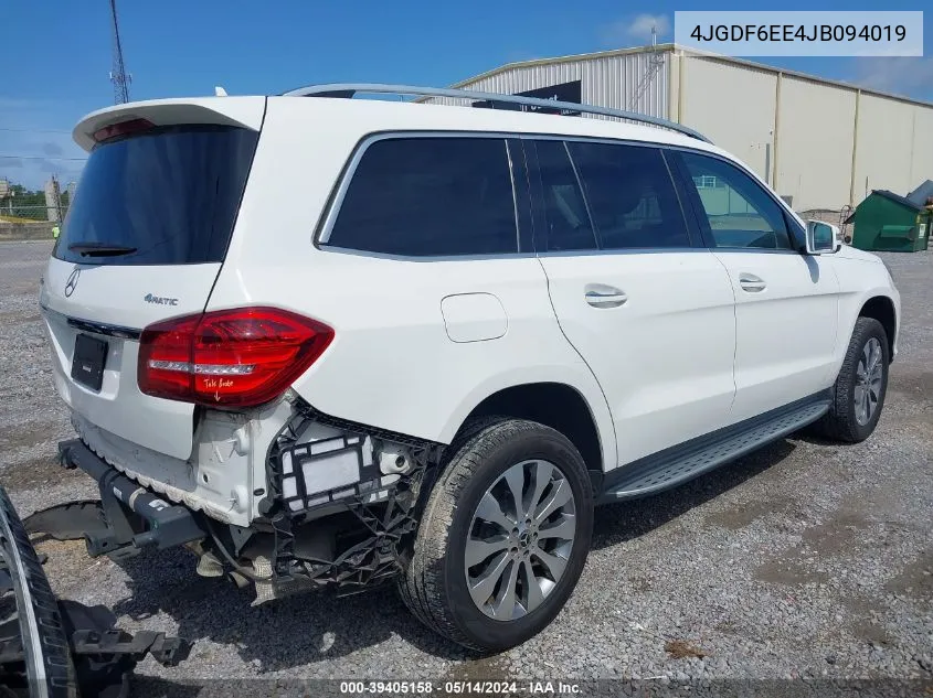 2018 Mercedes-Benz Gls 450 4Matic VIN: 4JGDF6EE4JB094019 Lot: 39405158