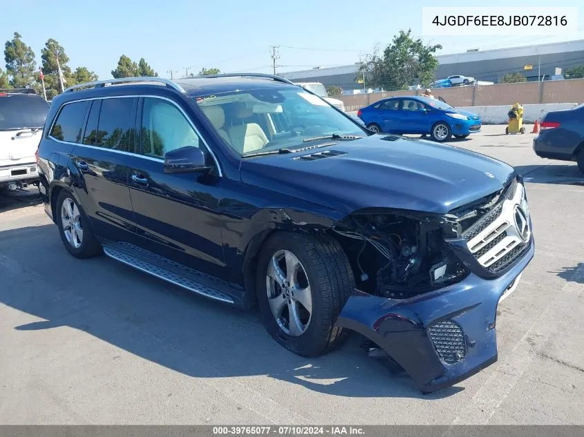 2018 Mercedes-Benz Gls 450 4Matic VIN: 4JGDF6EE8JB072816 Lot: 39765077