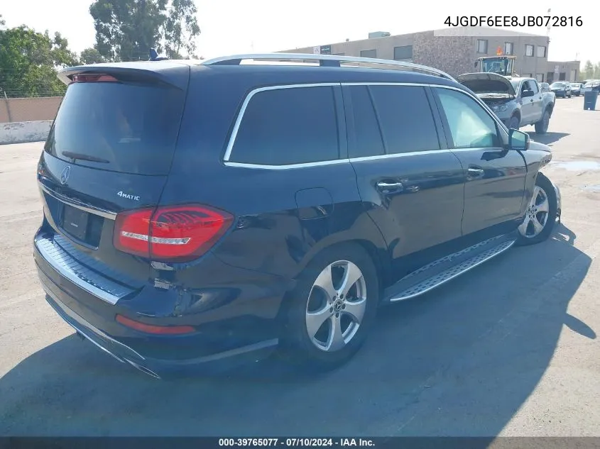 2018 Mercedes-Benz Gls 450 4Matic VIN: 4JGDF6EE8JB072816 Lot: 39765077