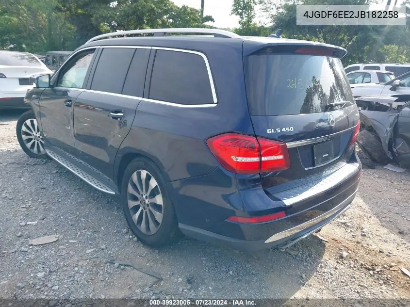 2018 Mercedes-Benz Gls 450 4Matic VIN: 4JGDF6EE2JB182258 Lot: 39923005