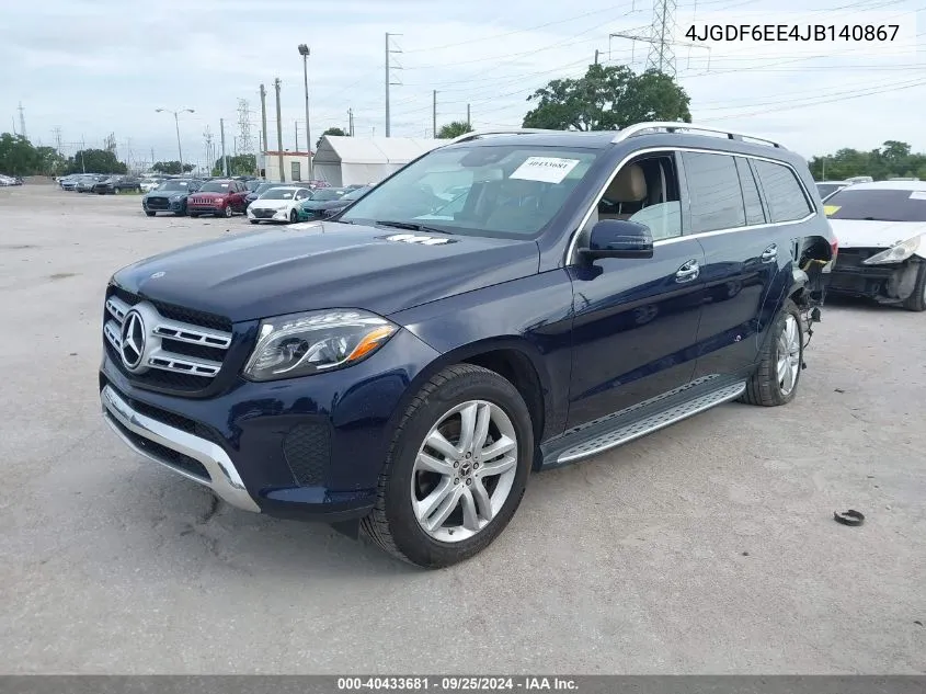 2018 Mercedes-Benz Gls 450 4Matic VIN: 4JGDF6EE4JB140867 Lot: 40433681