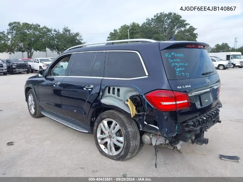 2018 Mercedes-Benz Gls 450 4Matic VIN: 4JGDF6EE4JB140867 Lot: 40433681