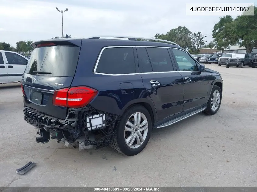 2018 Mercedes-Benz Gls 450 4Matic VIN: 4JGDF6EE4JB140867 Lot: 40433681