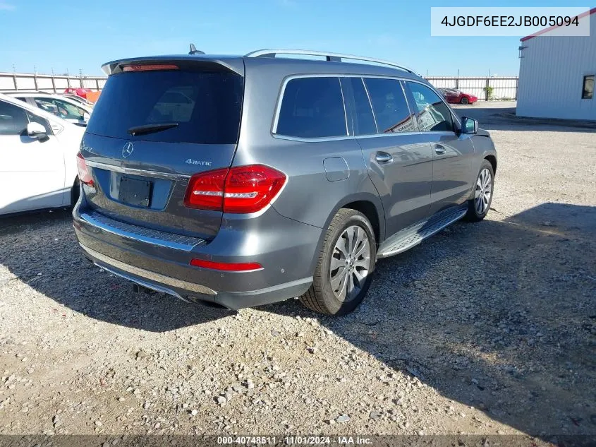 2018 Mercedes-Benz Gls 450 4Matic VIN: 4JGDF6EE2JB005094 Lot: 40748511