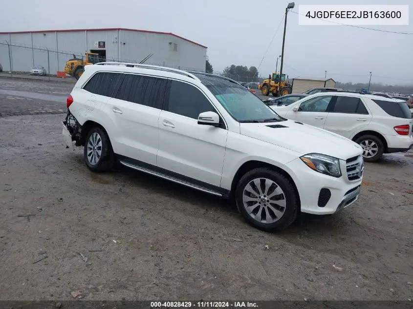 2018 Mercedes-Benz Gls 450 4Matic VIN: 4JGDF6EE2JB163600 Lot: 40828429