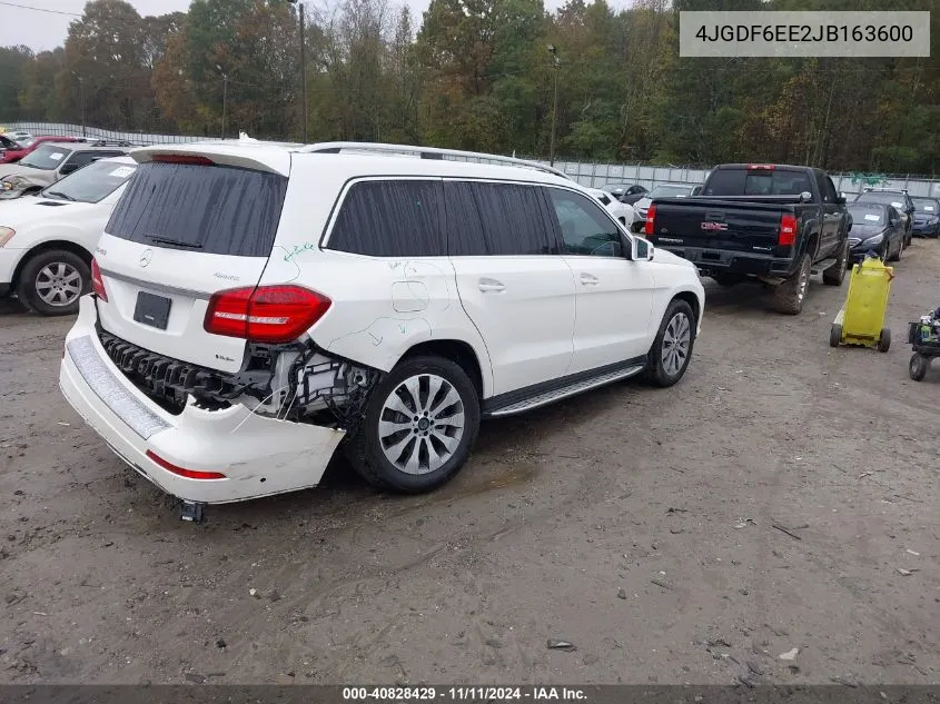 2018 Mercedes-Benz Gls 450 4Matic VIN: 4JGDF6EE2JB163600 Lot: 40828429