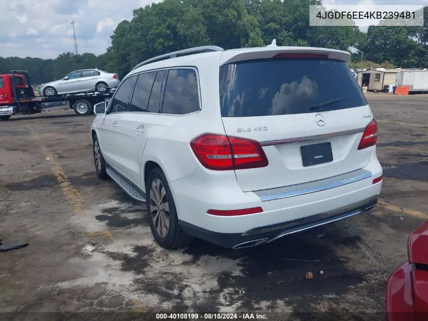 2019 Mercedes-Benz Gls 450 4Matic VIN: 4JGDF6EE4KB239481 Lot: 40108199