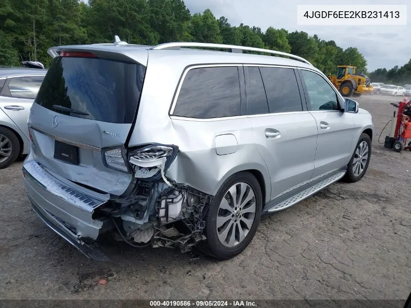 2019 Mercedes-Benz Gls 450 4Matic VIN: 4JGDF6EE2KB231413 Lot: 40190586