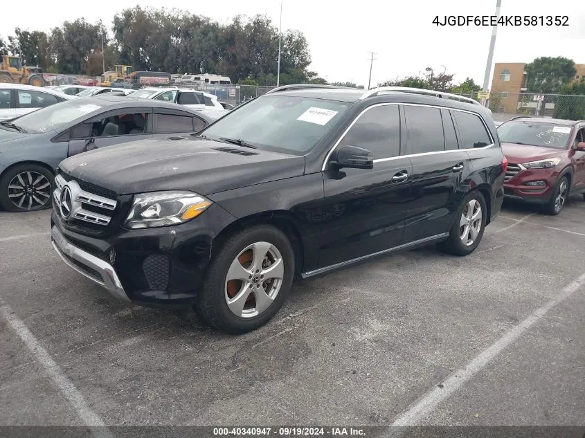 2019 Mercedes-Benz Gls 450 4Matic VIN: 4JGDF6EE4KB581352 Lot: 40340947