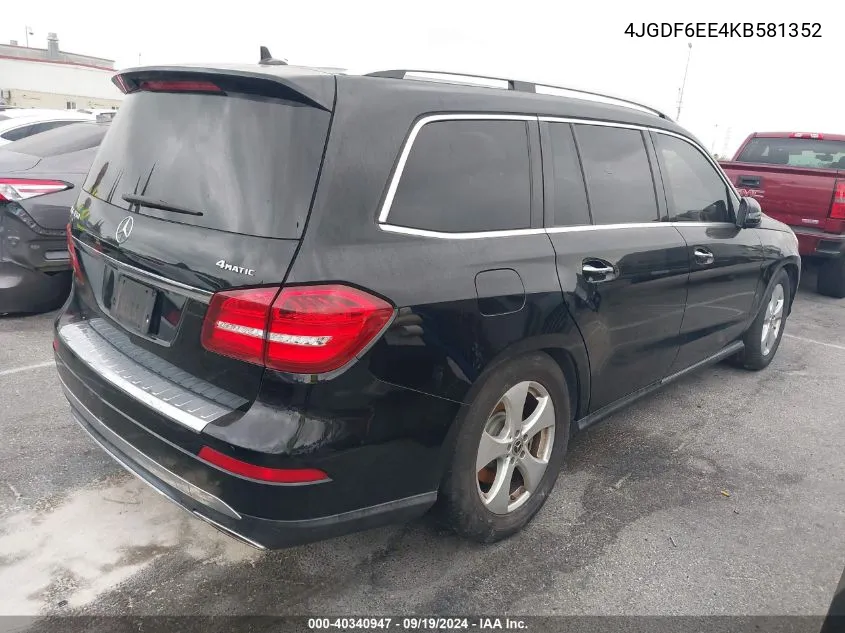 2019 Mercedes-Benz Gls 450 4Matic VIN: 4JGDF6EE4KB581352 Lot: 40340947