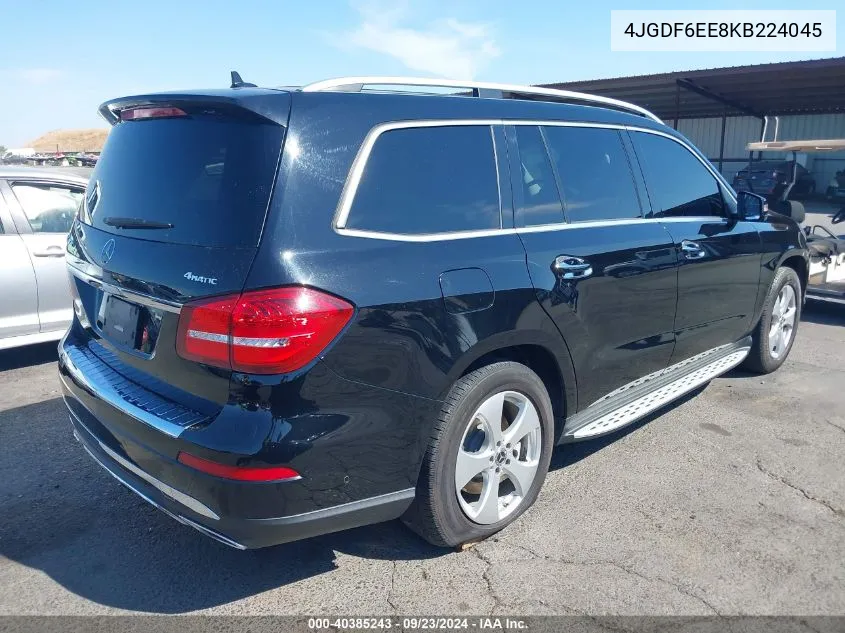 2019 Mercedes-Benz Gls 450 4Matic VIN: 4JGDF6EE8KB224045 Lot: 40385243