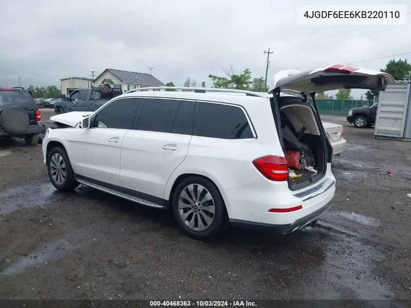 2019 Mercedes-Benz Gls 450 4Matic VIN: 4JGDF6EE6KB220110 Lot: 40468363