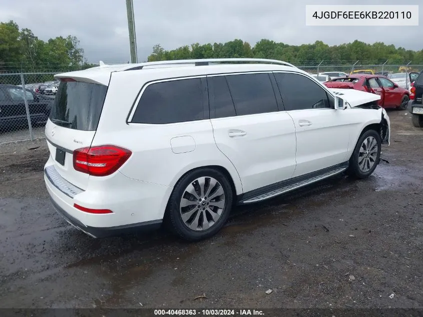 2019 Mercedes-Benz Gls 450 4Matic VIN: 4JGDF6EE6KB220110 Lot: 40468363