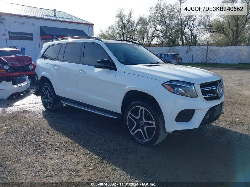 2019 Mercedes-Benz Gls 550 4Matic VIN: 4JGDF7DE3KB240662 Lot: 40745092