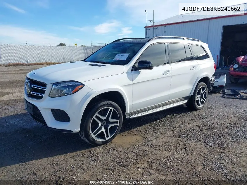 2019 Mercedes-Benz Gls 550 4Matic VIN: 4JGDF7DE3KB240662 Lot: 40745092