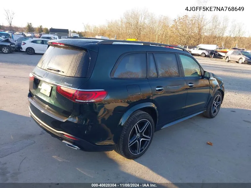 2022 Mercedes-Benz Gls 450 4Matic VIN: 4JGFF5KE7NA768649 Lot: 40820304