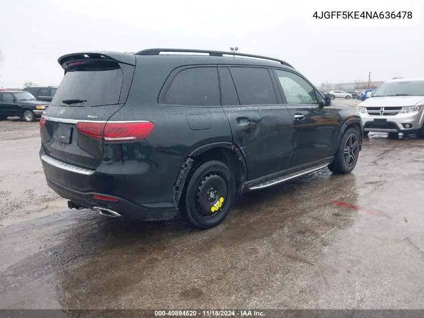 2022 Mercedes-Benz Gls 450 4Matic VIN: 4JGFF5KE4NA636478 Lot: 40894520