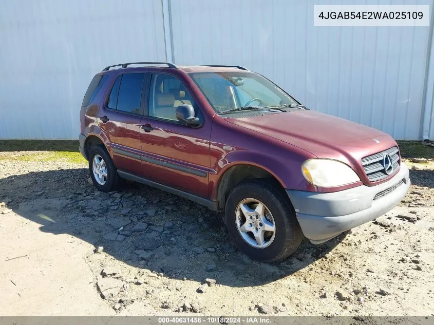 1998 Mercedes-Benz Ml 320 Classic VIN: 4JGAB54E2WA025109 Lot: 40631458