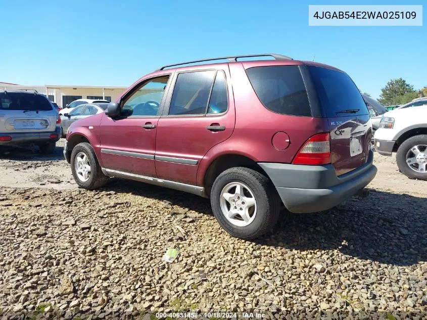 1998 Mercedes-Benz Ml 320 Classic VIN: 4JGAB54E2WA025109 Lot: 40631458