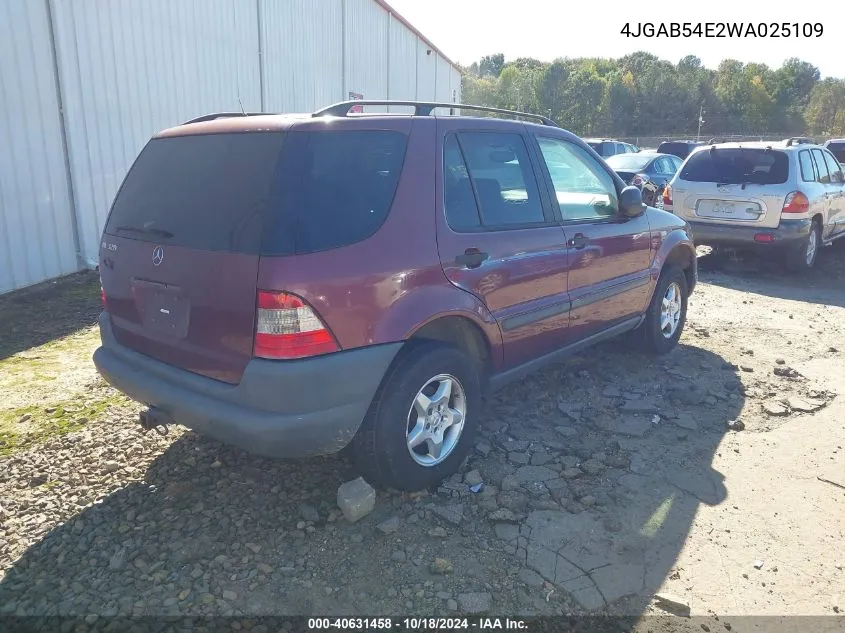 1998 Mercedes-Benz Ml 320 Classic VIN: 4JGAB54E2WA025109 Lot: 40631458