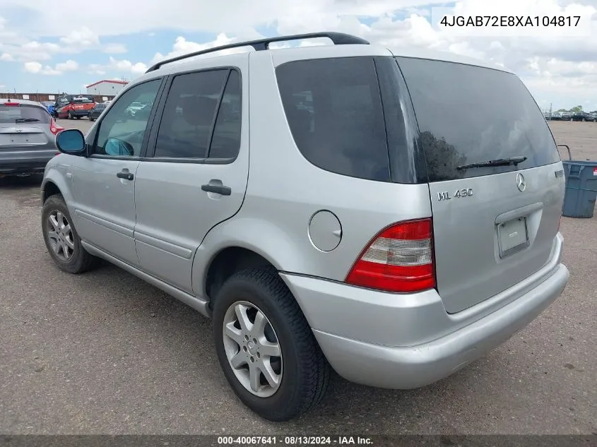 1999 Mercedes-Benz Ml 430 VIN: 4JGAB72E8XA104817 Lot: 40067641