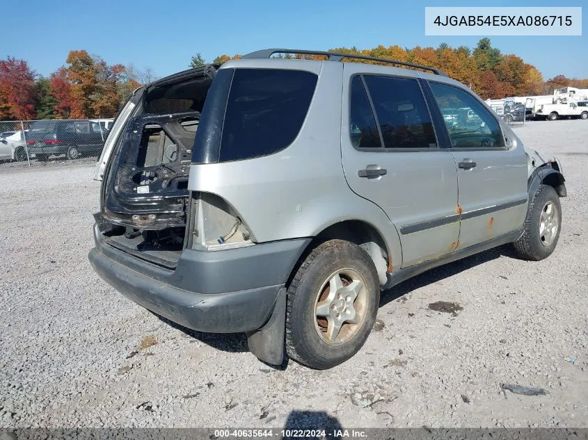 1999 Mercedes-Benz Ml 320 VIN: 4JGAB54E5XA086715 Lot: 40635644