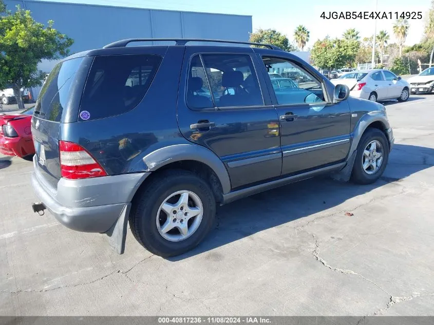 1999 Mercedes-Benz Ml 320 VIN: 4JGAB54E4XA114925 Lot: 40817236