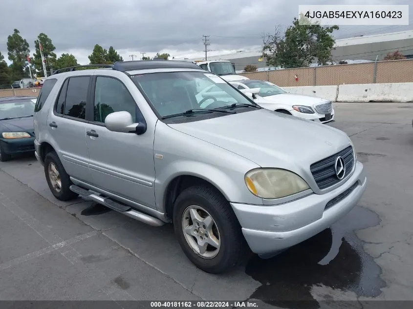 2000 Mercedes-Benz Ml 320 VIN: 4JGAB54EXYA160423 Lot: 40181162